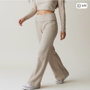 Aerie Sweater Knit Fold Over Flare Leg Lounge Pants Size small high waist